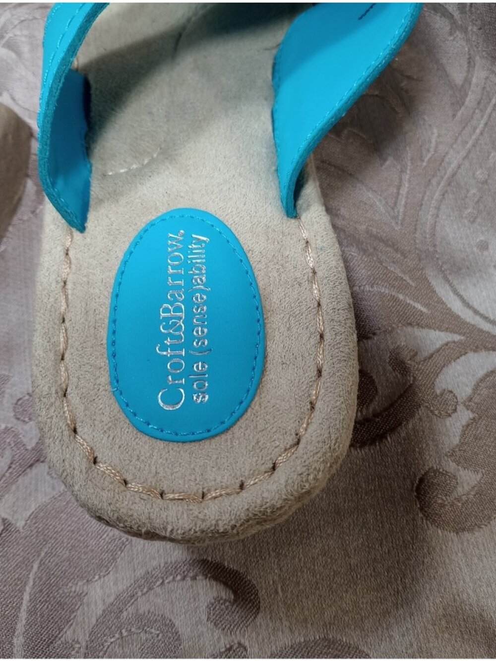 Croft & Barrow Leather Sandals 9.5M Teal Flower Slip-On Thong Flip Flops - Picture 7 of 11